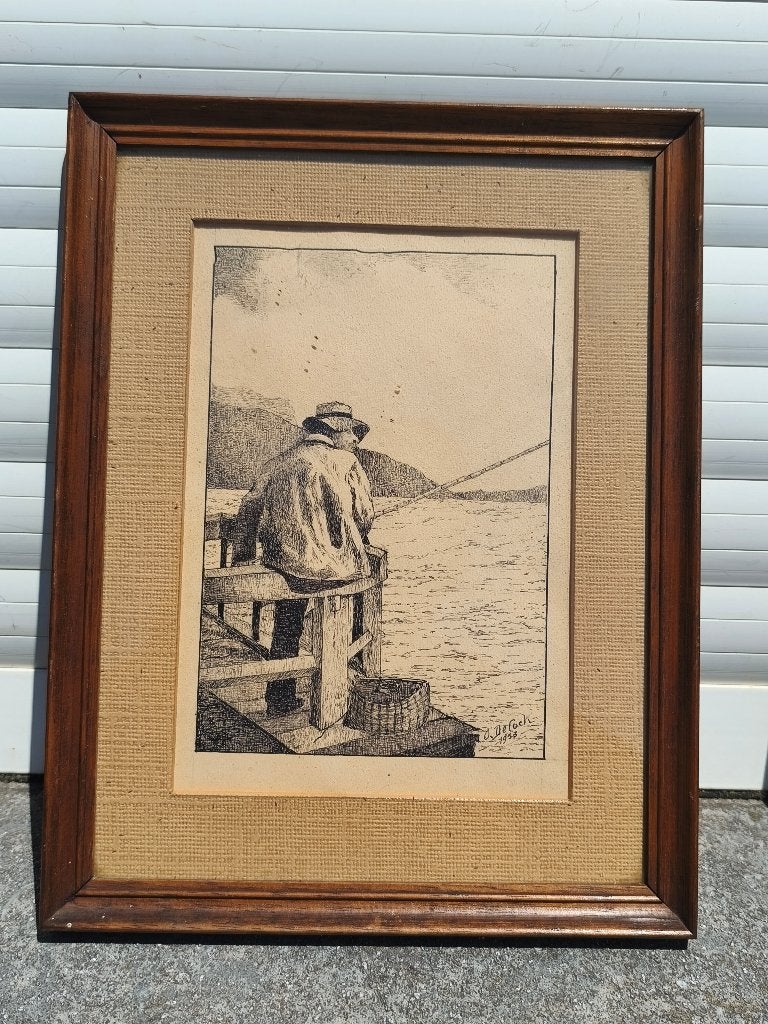 Lithographie le pêcheur signe o de cock, Antiquités & Art, Enlèvement ou Envoi