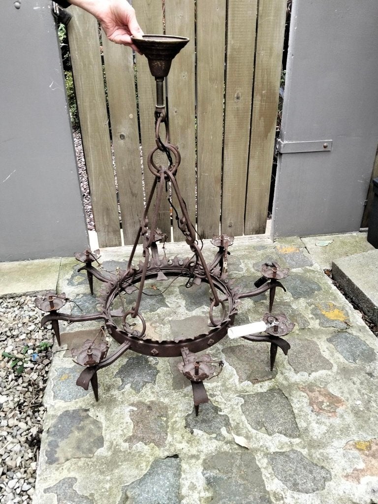 Middeleeuwse kroonluchter (kroon) smeedijzer, Antiek en Kunst, Ophalen of Verzenden