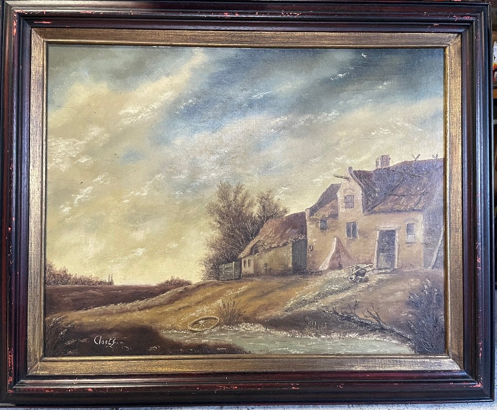 Boerenhof in Vlaams landschap - olieverf op doek - Cloots, Ophalen, Gesigneerd, Doek, Realistisch