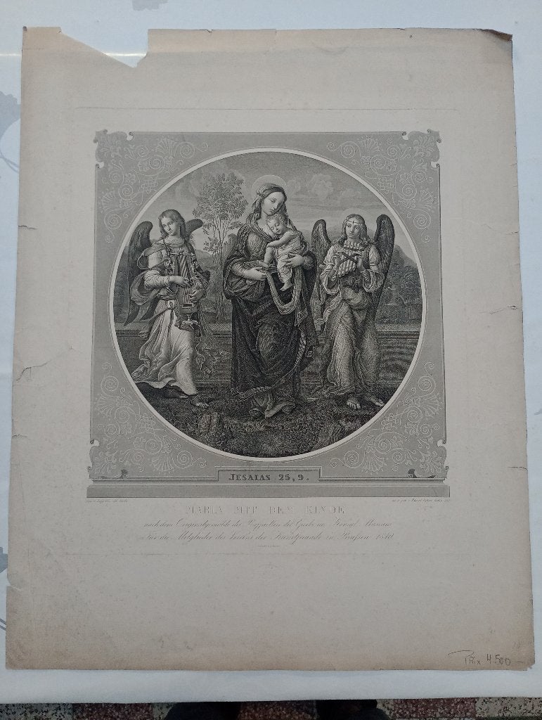 Gravure ancienne 1839 Vierge à l'Enfant, Garbo,55x70,B43, Antiquités & Art, Enlèvement ou Envoi, Gravure, Original, 1800 - 1899