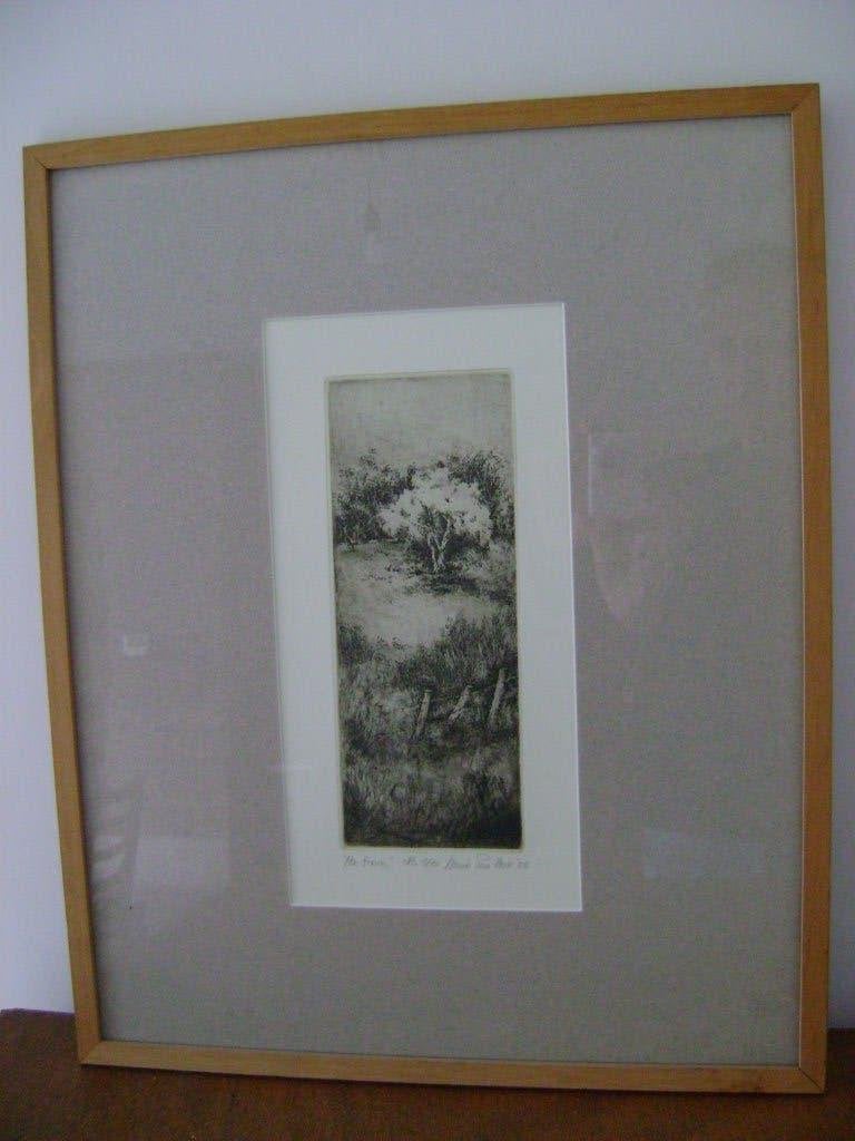 prachtige ets Mark Van Hove getiteld The Fence, Antiek en Kunst, Kunst | Etsen en Gravures, Ophalen, Ingelijst, Ets, 42 cm