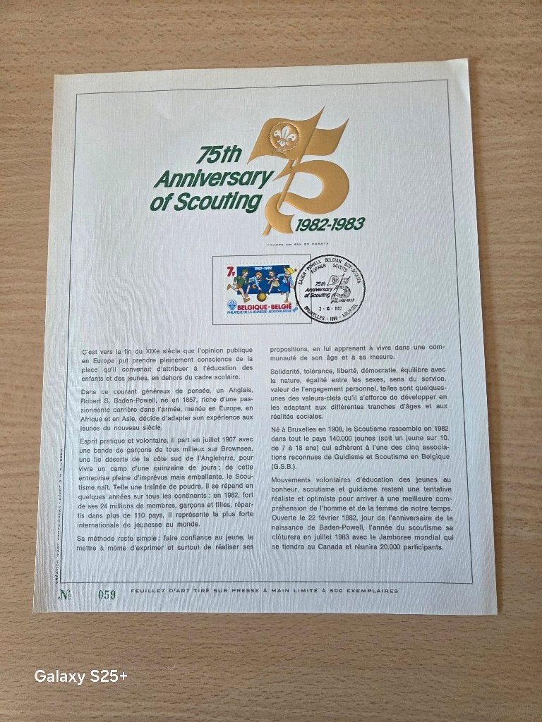 Feuillet d'art "75th Anniversary of Scouting" N 59, Enlèvement, Affranchi, Autres thèmes