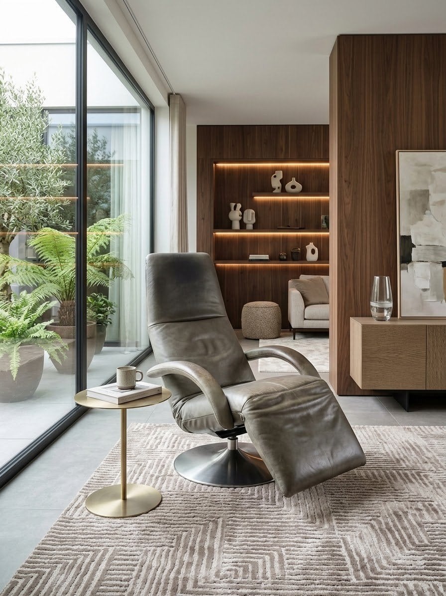 Jori Yoga Design Relaxfauteuil Grijs-Groen Leder (Mono-mov, Ophalen, Groen