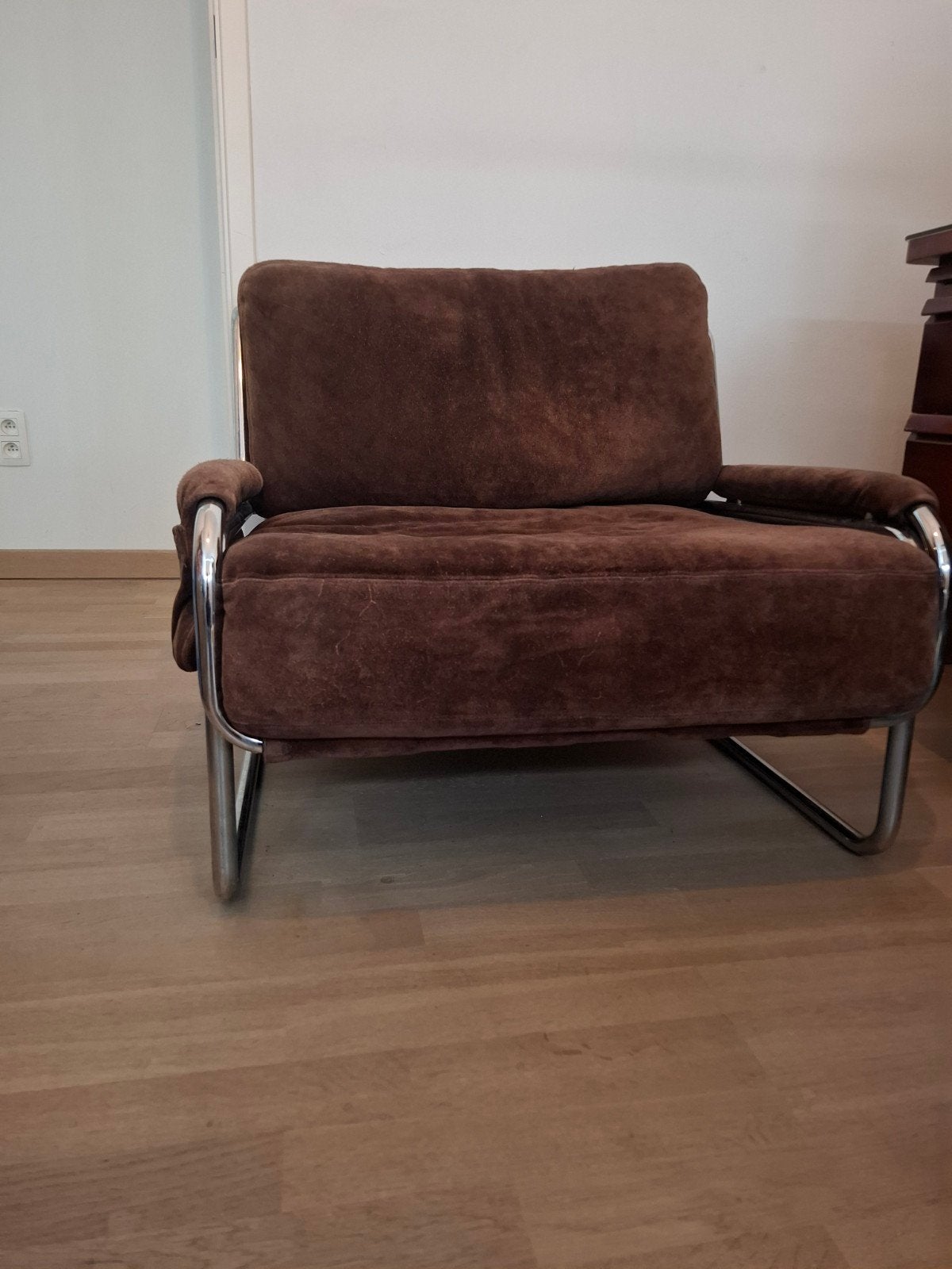 Vintage fauteuil chrome bruin jaren 70, Huis en Inrichting, Zetels | Zetels en Chaises Longues, Ophalen
