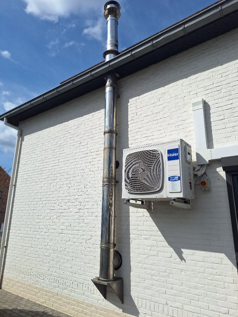 inox dubbelwandig buis + barbas inbouw kachel, Ophalen, Gebruikt, Houtkachel, Inbouw