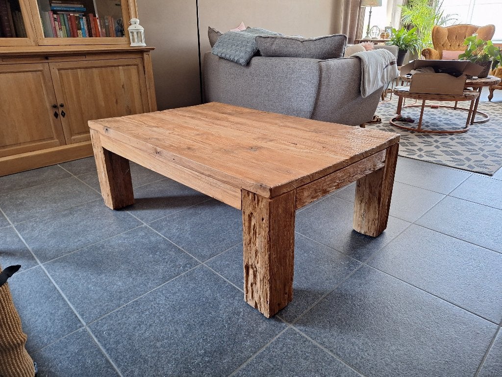 salontafel teak ruw, Maison & Meubles, Tables | Tables de salon, Teck, 100 à 150 cm, Enlèvement, Utilisé