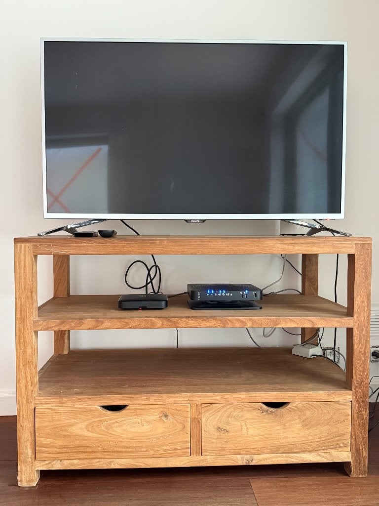 TV-kast, Ophalen, 100 tot 150 cm, Teakhout, Zo goed als nieuw