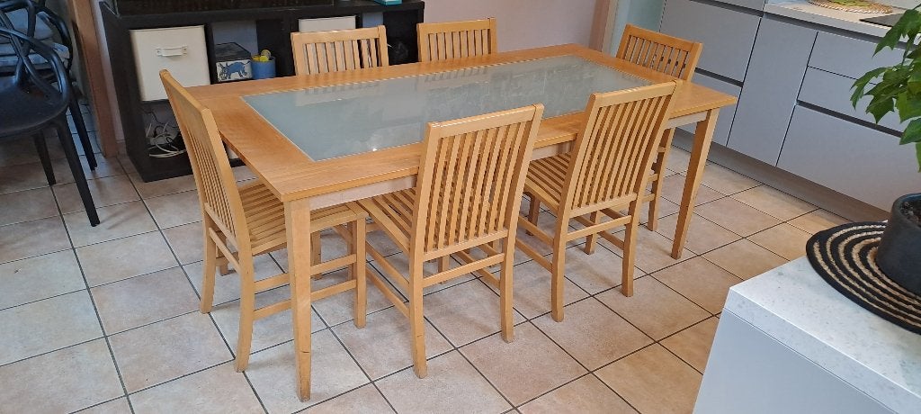Tafel met stoelen, Huis en Inrichting, Tafels | Eettafels, Ophalen, Gebruikt, Overige houtsoorten, 50 tot 100 cm