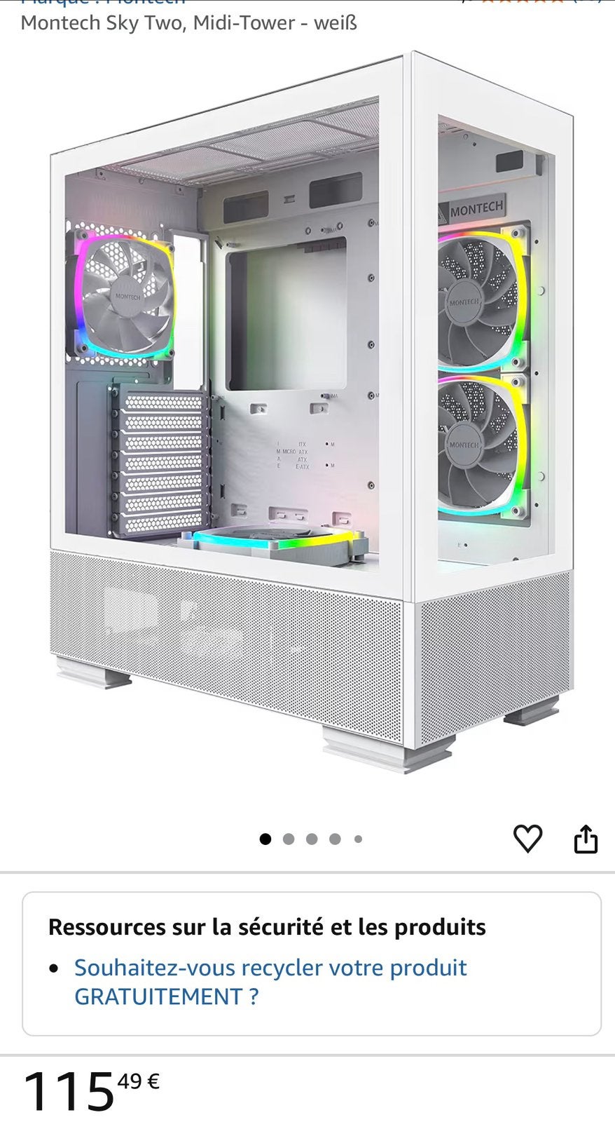 Boîtier montech white sky two, Computers en Software, Computerbehuizingen, Zo goed als nieuw, Ophalen