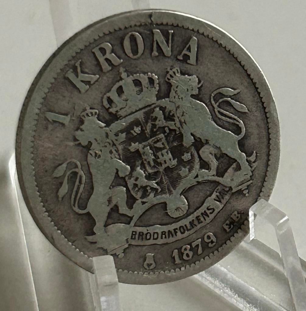 Zweden 1 krona 1879 oscar 2 zeldzaam 77.254 stuks, Ophalen of Verzenden, Zilver