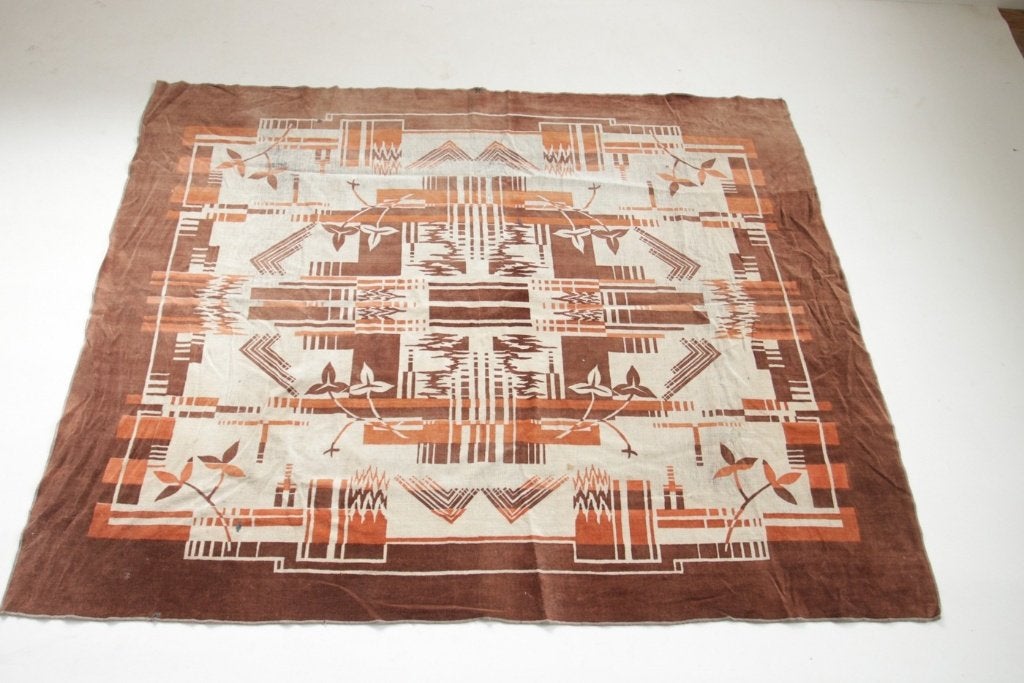 Art deco velours kleed oranje-bruin, jaren 30 - 132x165, Ophalen