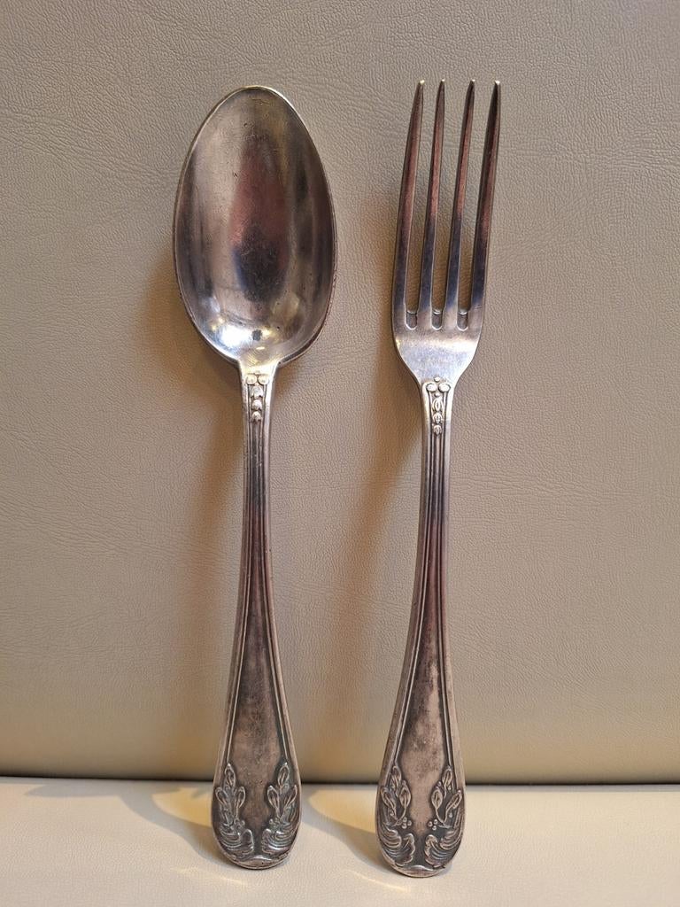 Vork en lepel verzilverd, Antiek en Kunst, Ophalen of Verzenden