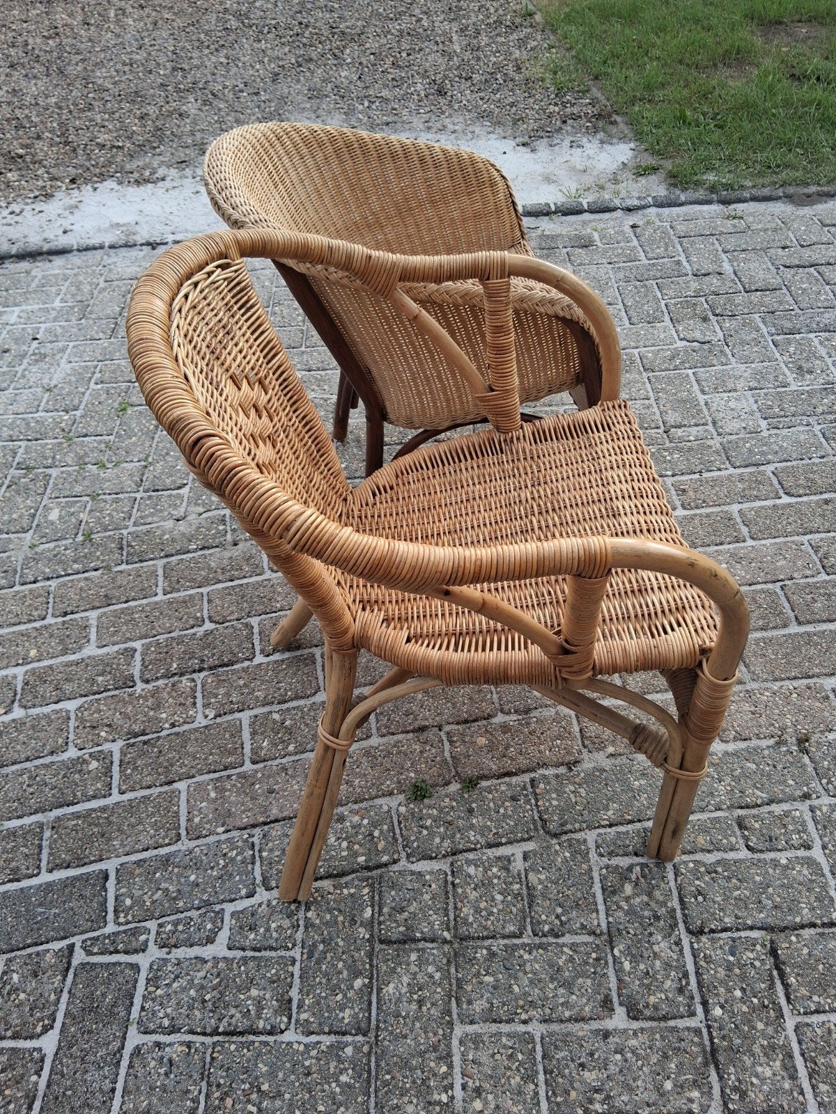 Rieten  zetel, met kussen., Ophalen