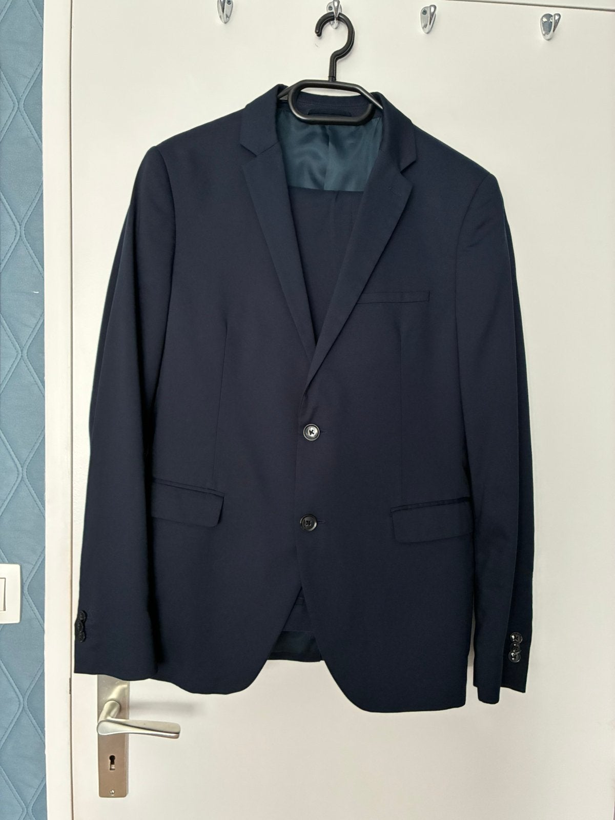 Costume bleu marine (46/48), Enlèvement, Comme neuf, Bleu