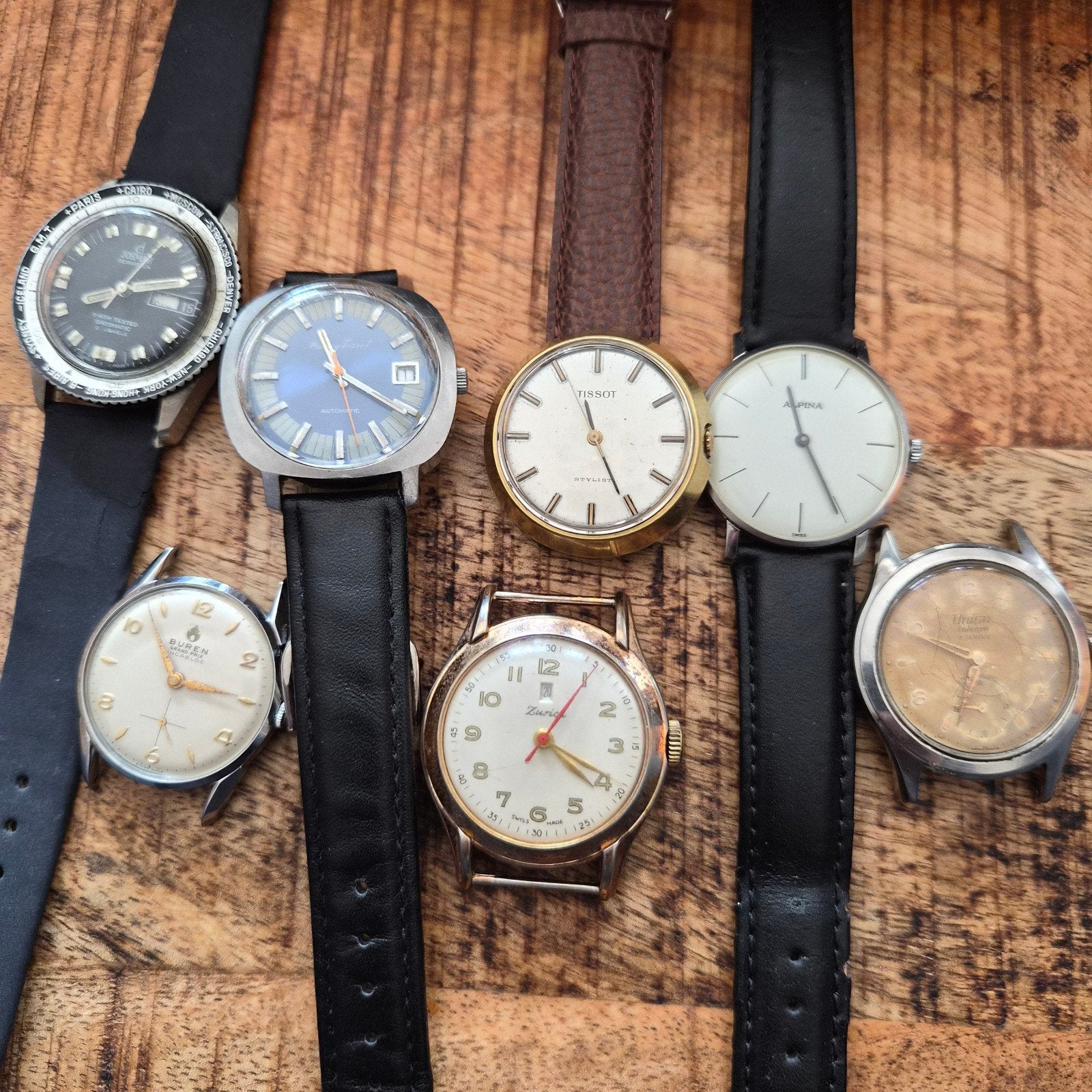 vintag  horloge  tissot  alpina lot werekende, Handtassen en Accessoires, Ophalen
