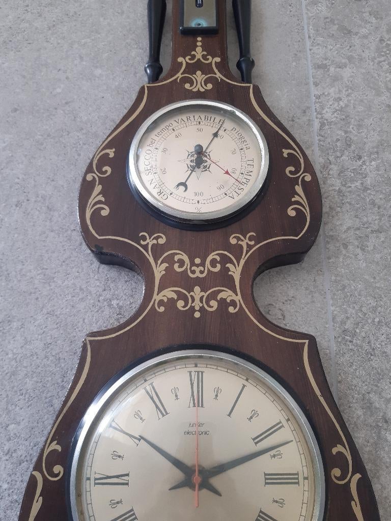 Houten banjo weerstation: klok, barometer, hygrometer..., Enlèvement, Utilisé