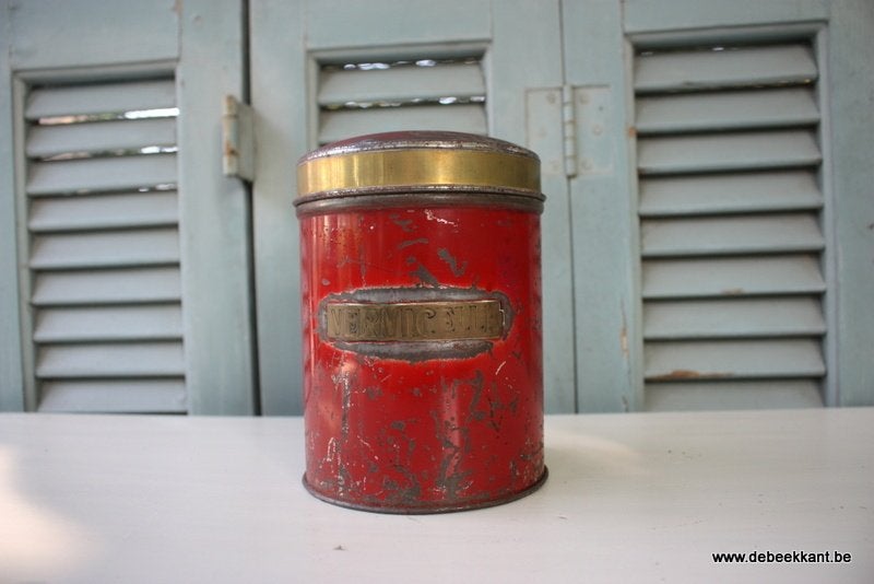 Retro vintage antieke oude voorraadbus doos blik, Verzamelen, Ophalen of Verzenden