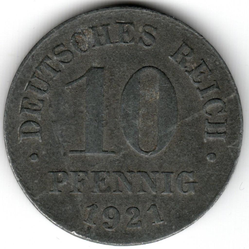Duitsland : 10 Pfennig 1921 Zink  KM#26  Ref 16491, Ophalen of Verzenden, Duitsland, Losse munt