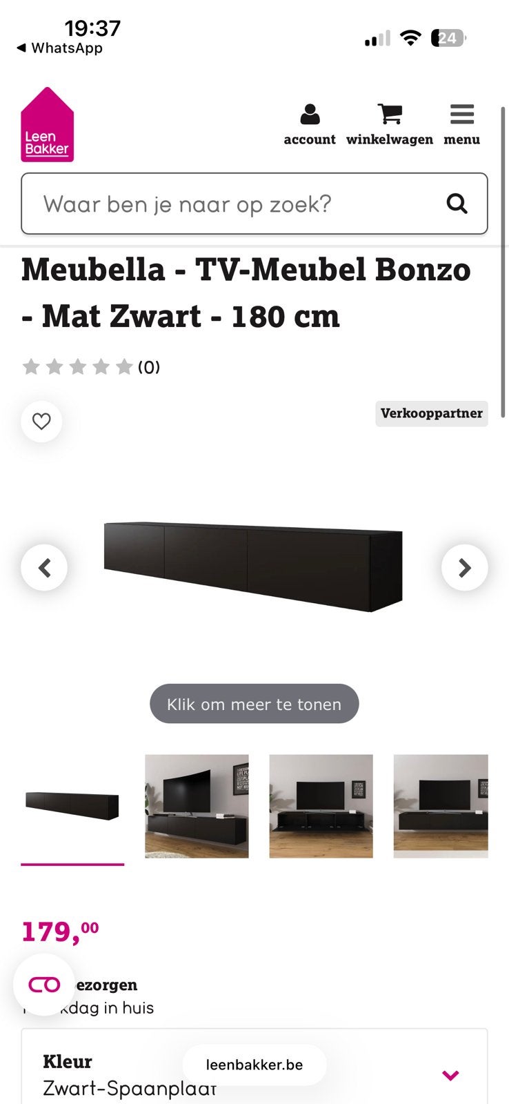 Nieuw TV-meubel Bonzo zwart 180 cm – nog volledig verpakt, Enlèvement