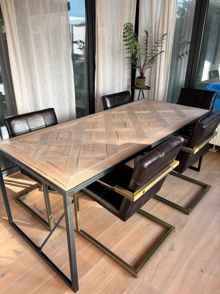 Stijlvolle tafel met stoelen, Ophalen, Bruin, Leer, Vijf, Zes of meer stoelen