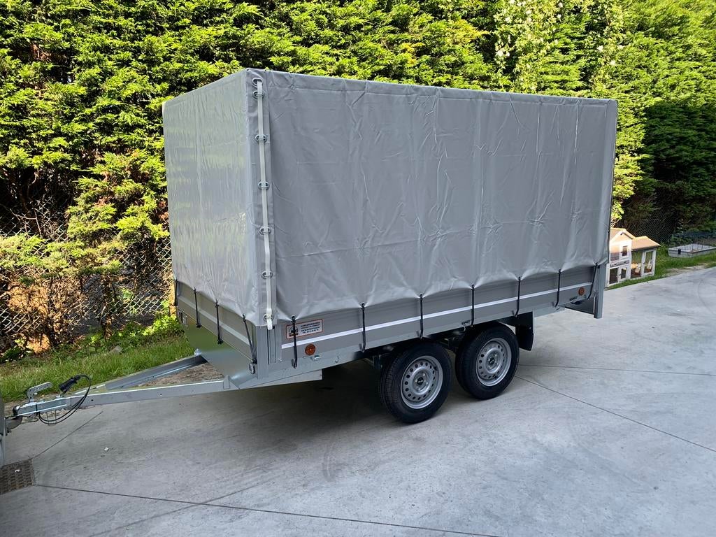 Aanhangwagen dubbelas plateau + huif, Ophalen, Nieuw
