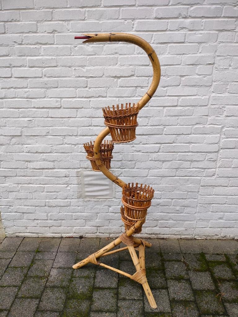 Vintage bamboe plantenstandaard. Slang. 4 plantenhouders., Ophalen, Overige materialen, Gebruikt, Overige vormen