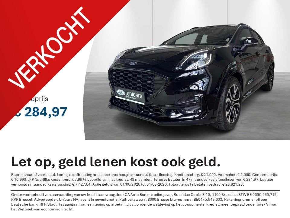 Ford Puma 1.0i Ecoboost mHEV 114kW Aut. ST-Line X AUTOMAAT, Zwart, 155 pk, 3 cilinders, 1000 cc
