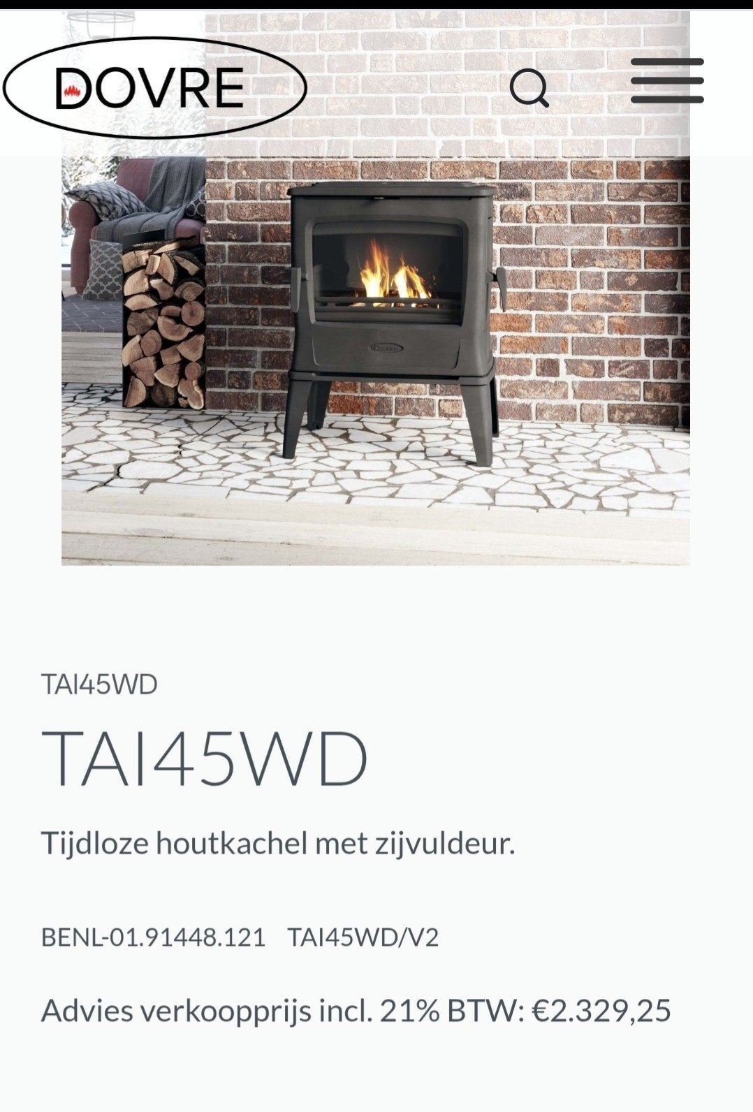 houtkachel Dovre TAI45WD, Comme neuf, Enlèvement, Bois, Autoportant