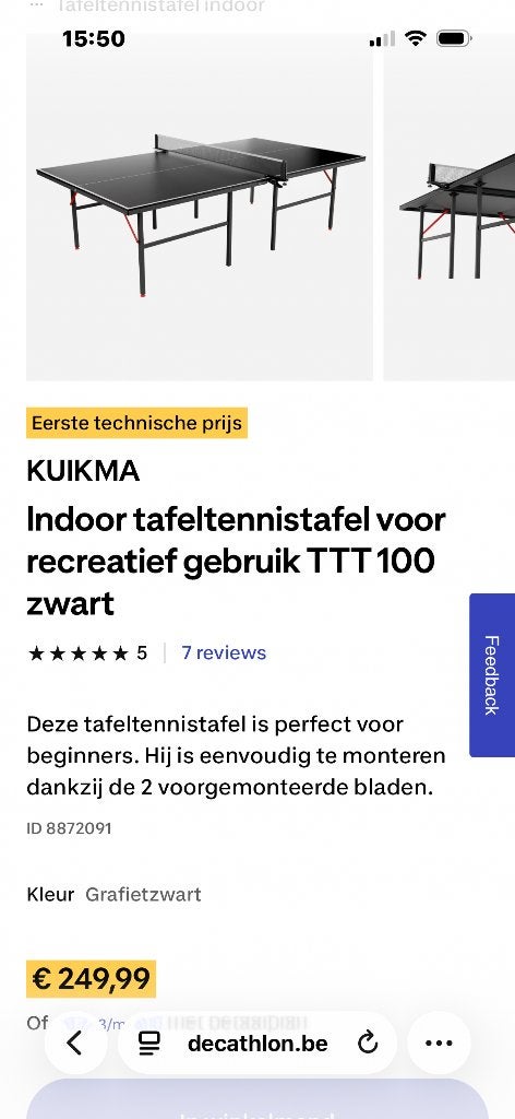 Pingpongtafel pongori 100€, Ophalen, Zo goed als nieuw, Tafel Indoor, Inklapbaar