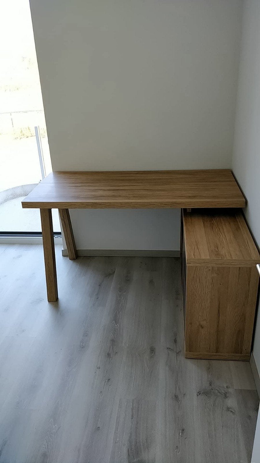 Bureau met ladeblok, eikenlook, 135 x 115 cm, Huis en Inrichting, Ophalen, Gebruikt, 135 cm, Hoekbureau