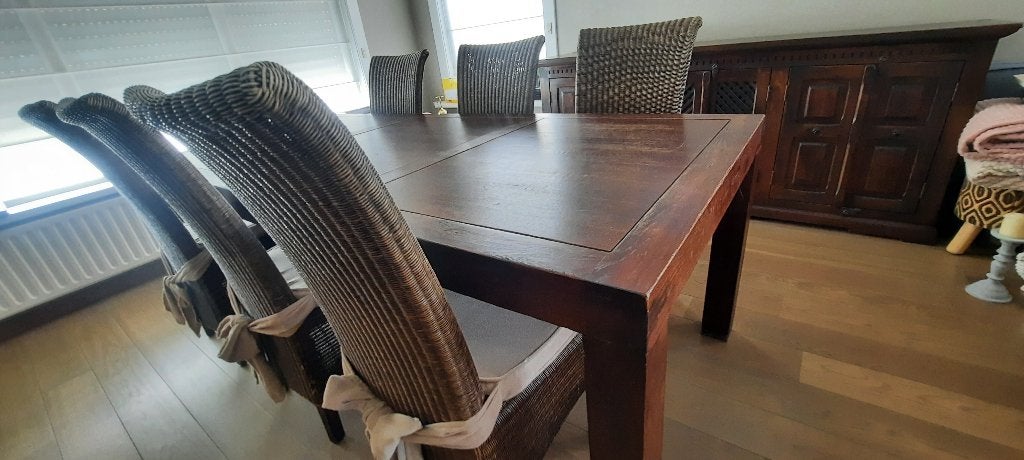 Eettafel en stoelen, Ophalen, 100 tot 150 cm, Koloniaal, Eikenhout