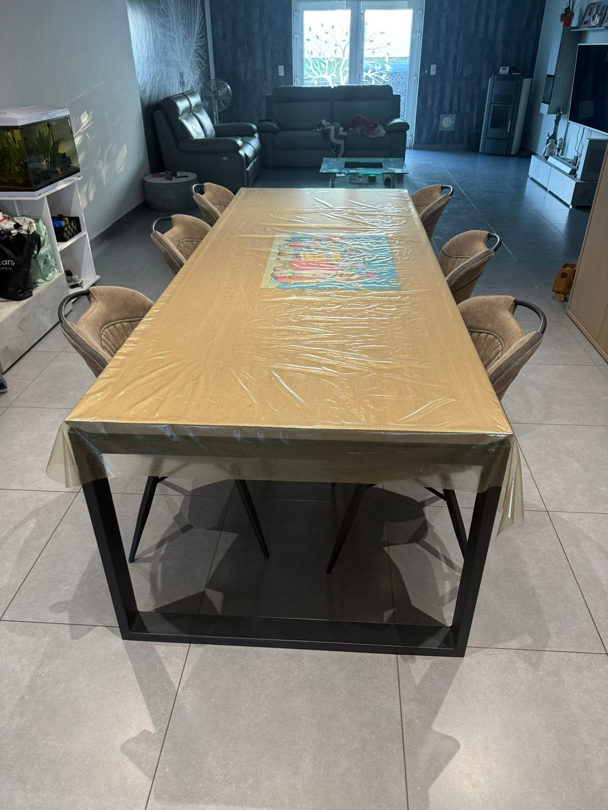 Table extensible avec 6 chaises en chene moderne, Enlèvement, Comme neuf, Chêne