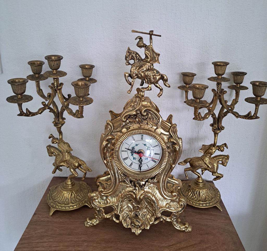 Vintage Franse klok en 2 kandelaars, Ophalen