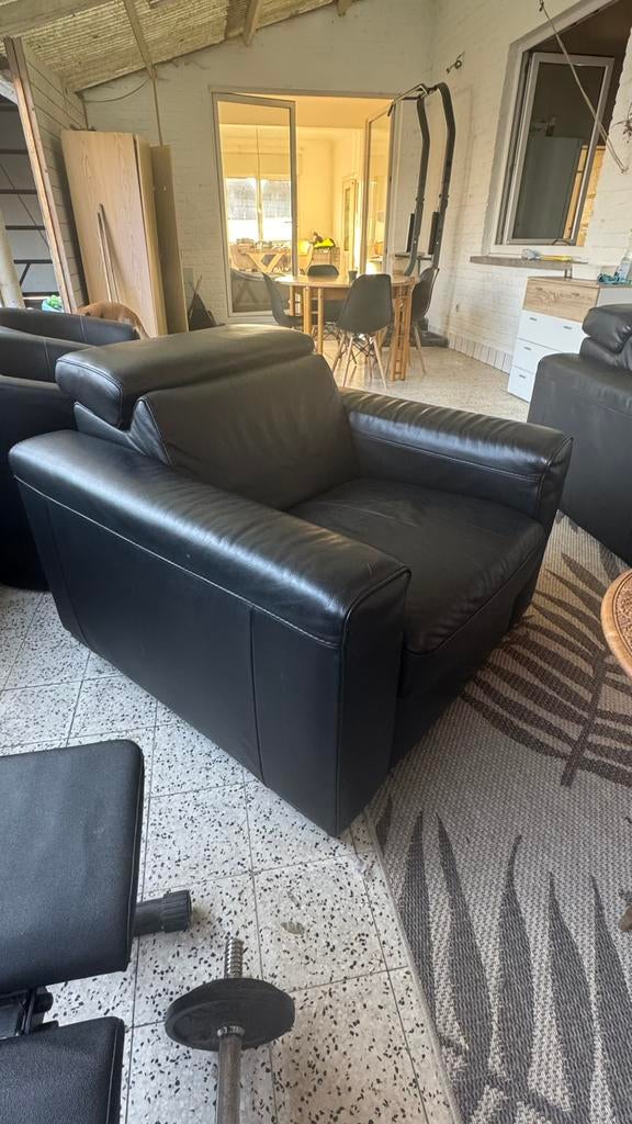 Set van 2 Natuzzi Italia Lederen Club Fauteuils (Vintage), Enlèvement, Utilisé
