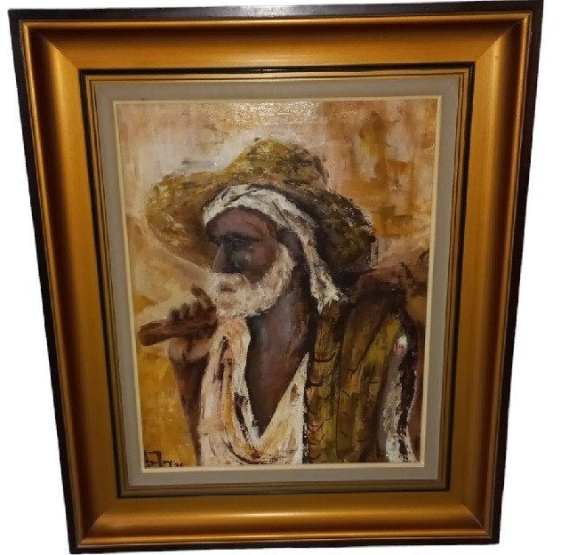homme barbu de 1975., Portrait ou Personnes, Enlèvement ou Envoi, Peinture à l'huile, Signé