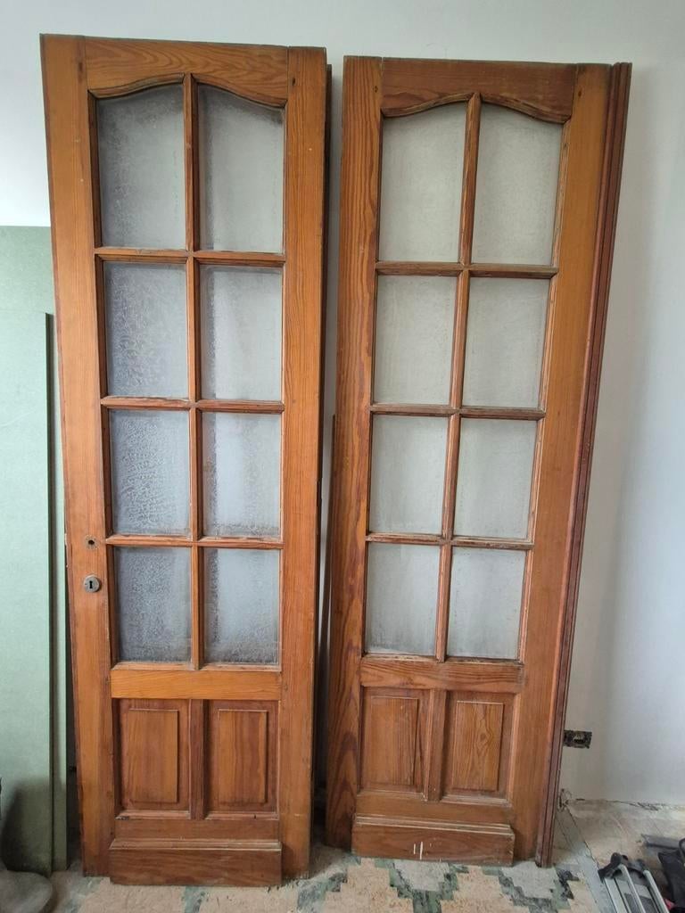 Houten dubbele binnendeur met glas, Doe-het-zelf en Bouw, Deuren en Vliegenramen, Ophalen, Glas, Binnendeur