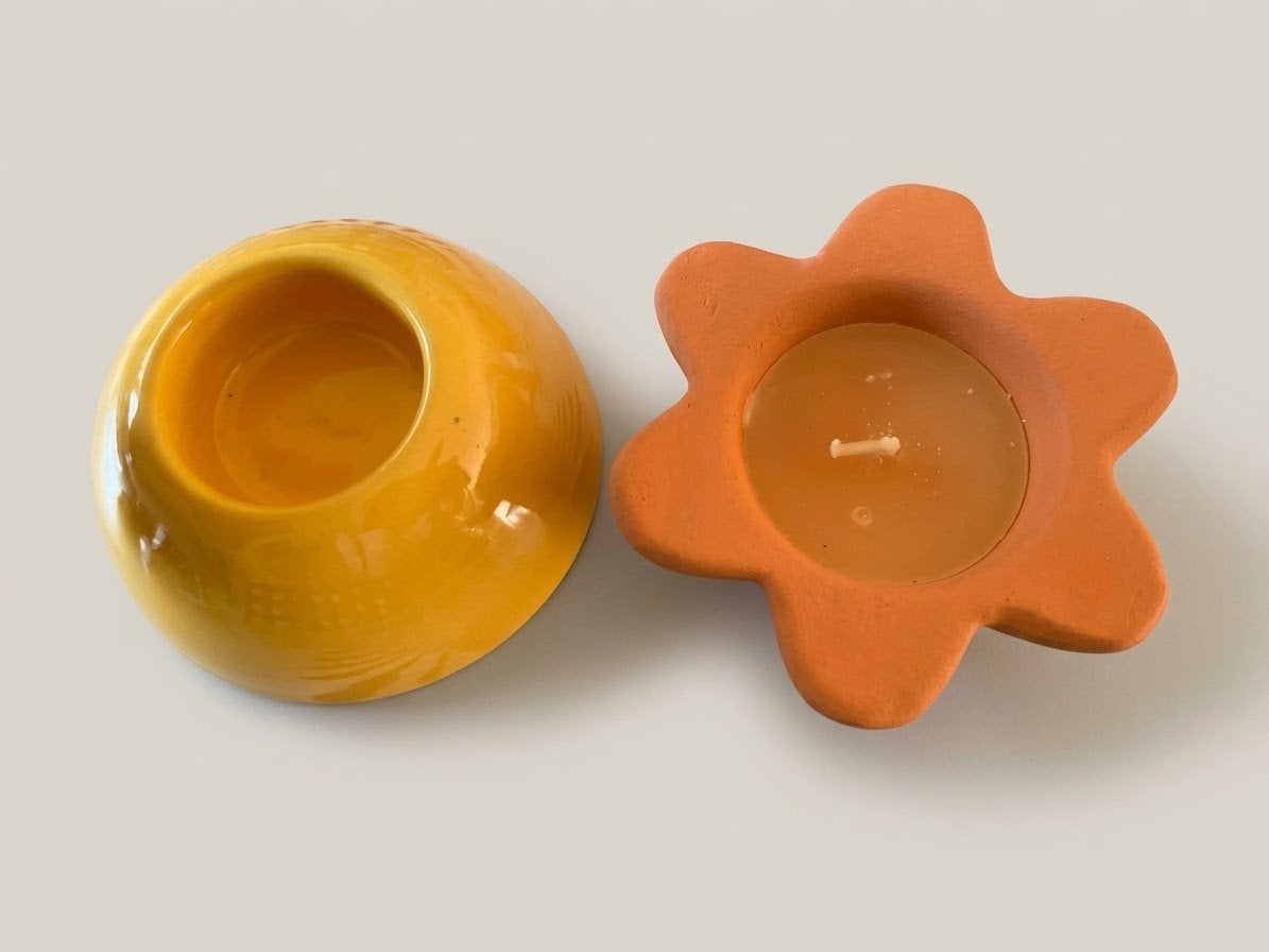 Set van 2 gekleurde kaarsenhouders/kaarshouders, Ophalen of Verzenden, Zo goed als nieuw