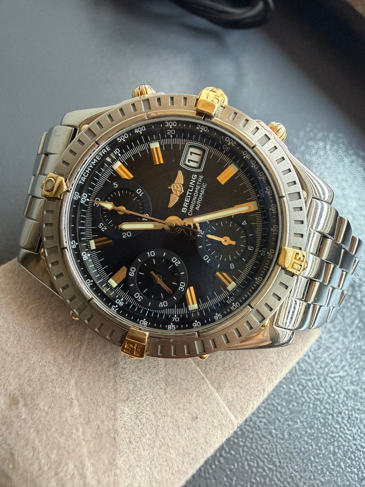 Breitling chronomat, Handtassen en Accessoires, Horloges | Heren, Ophalen of Verzenden, Zo goed als nieuw, Goud, Breitling