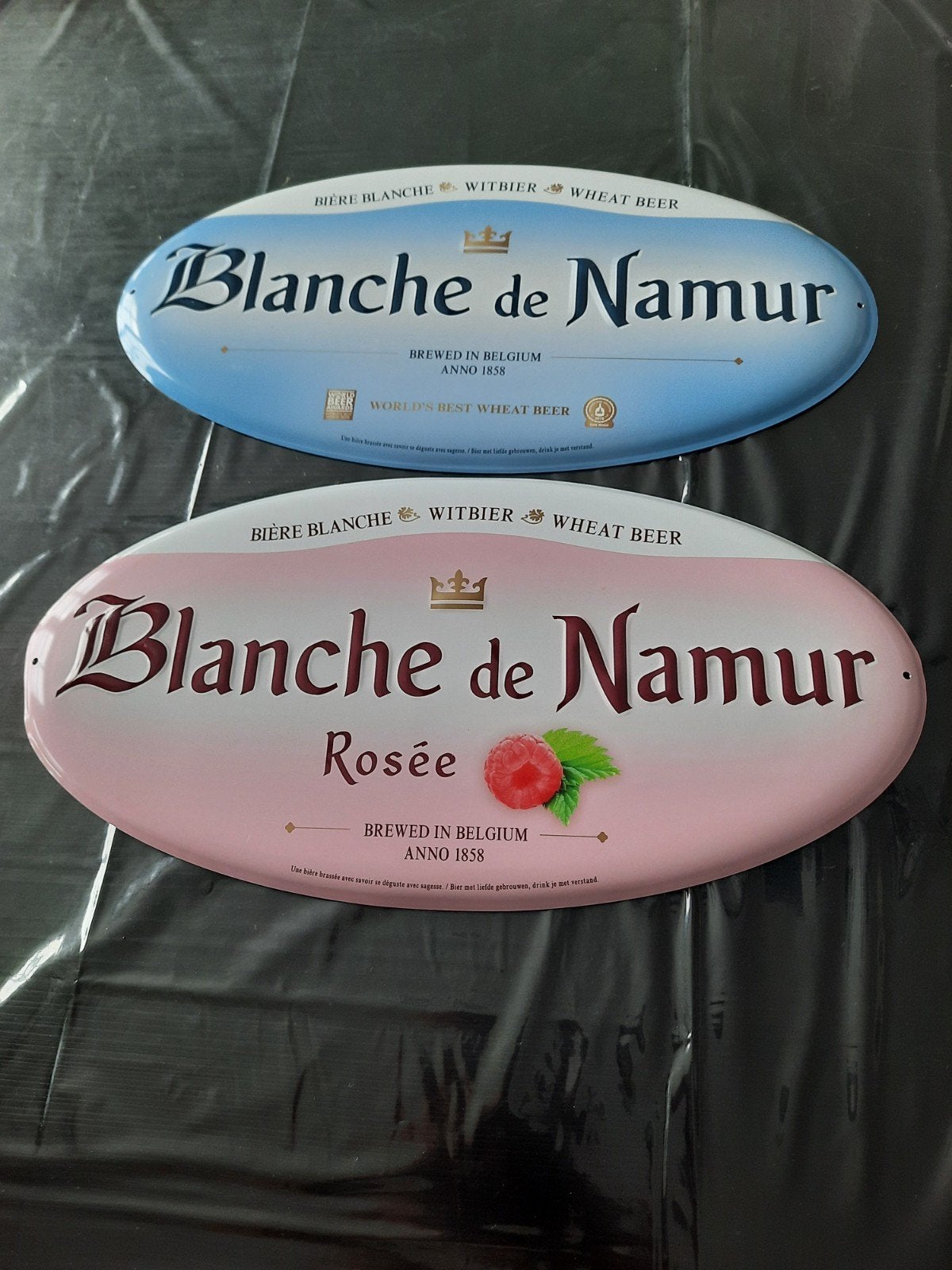 2 bierplaten in metaal blanche de namur, Verzamelen, Biermerken, Ophalen of Verzenden, Nieuw, Reclamebord, Plaat of Schild, Overige merken