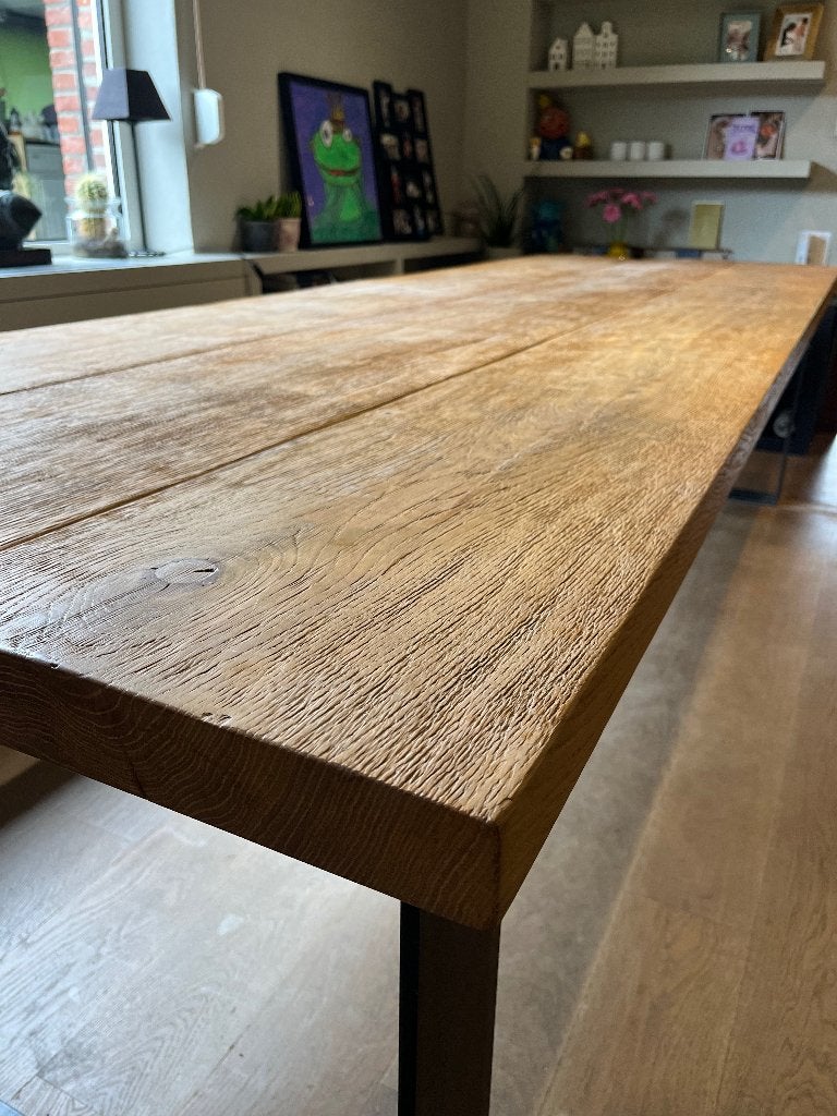 Massieve eiken tafel te koop, Huis en Inrichting, Tafels | Eettafels, Ophalen, Gebruikt, Eikenhout, 200 cm of meer