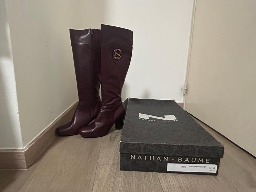 Nathan-Baume Burgundy Leather Knee High Boots Size 38.5, Enlèvement, Comme neuf
