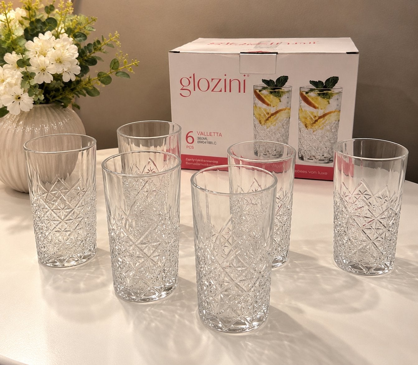 Lot de 6 verres Glozini Valletta – 380 ml – Neufs, Enlèvement ou Envoi, Comme neuf