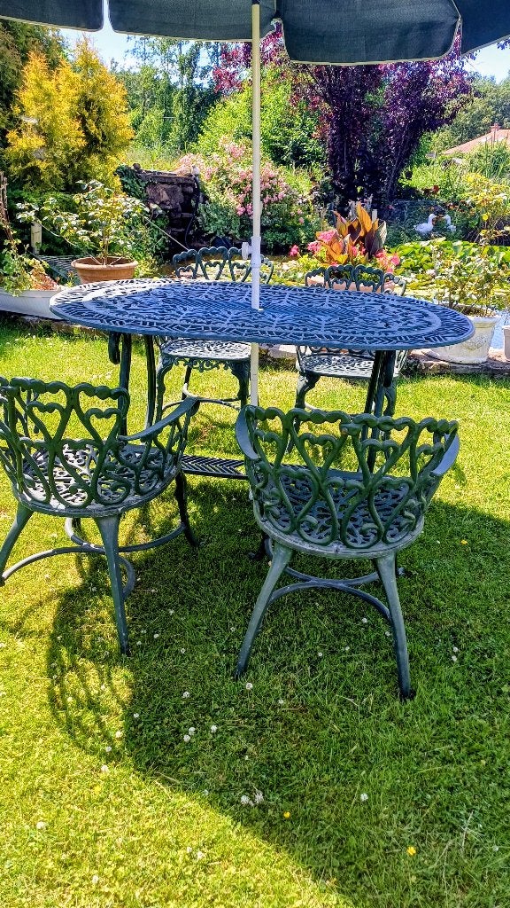 tuinset, 4 zitplaatsen, Aluminium, Ophalen of Verzenden, Zo goed als nieuw