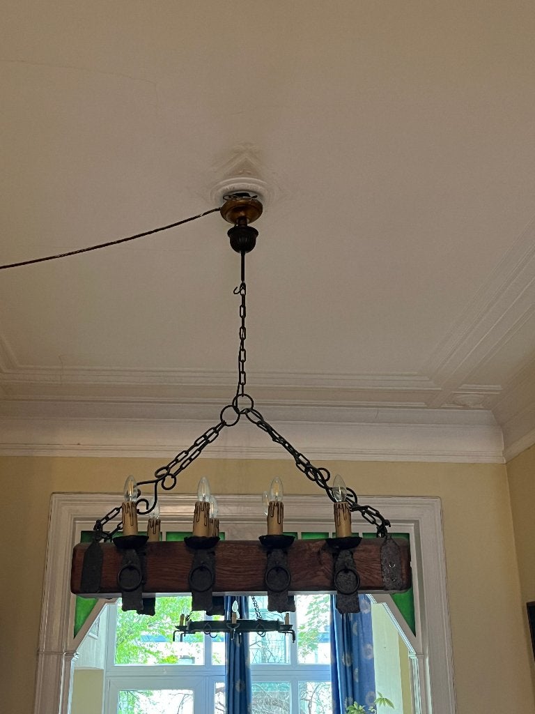 Lustre rustique en bois et fer forgé, Enlèvement, Utilisé, Bois, Rustique
