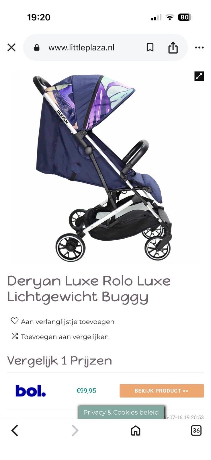 Deryan kinderbuggy, Ophalen, Zo goed als nieuw