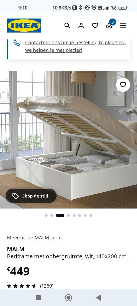 Ikea malm bed met opbergruimte, Huis en Inrichting, Ophalen, Gebruikt, Wit, 140 cm