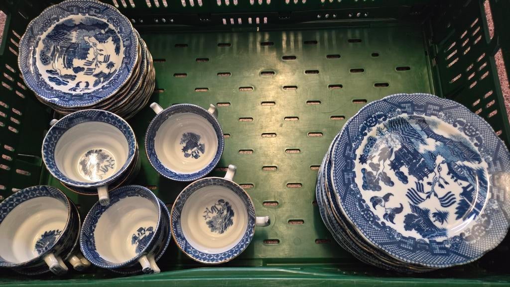 Leuk "blue willow" servies in mooie staat, Enlèvement, Autres styles, Assiettes(s)