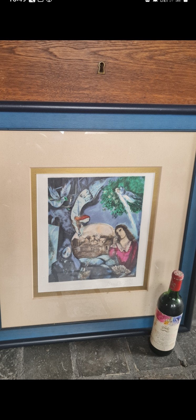 Litho Chagall+fles Chateau Mouton Rothschild zie  f., Ophalen