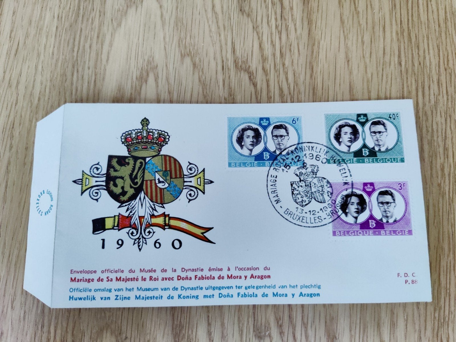 1960 FDC P88 museum van Dynastie huwelijk Fabiola Boudewijn, Met envelop, Verzenden, Koninklijk huis, Gestempeld