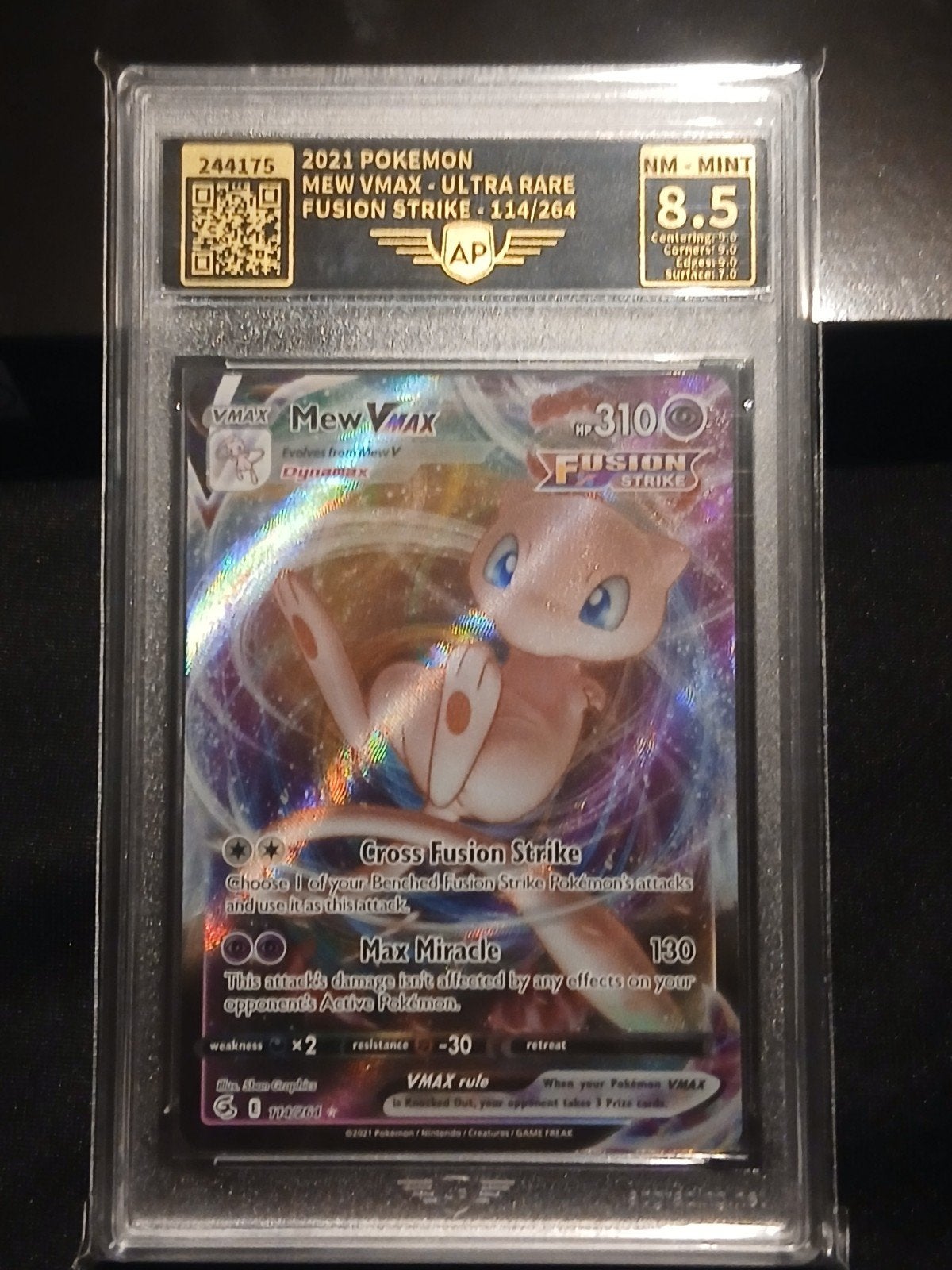 AP 8.5 mew vmax 114 pokemon fusion strike, Ophalen of Verzenden, Nieuw, Losse kaart, Foil